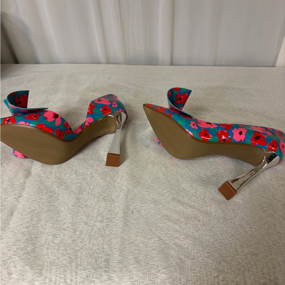 NIB Betsey Johnson Multi Blue Nobble Heels With Bow - Picture 6 of 6